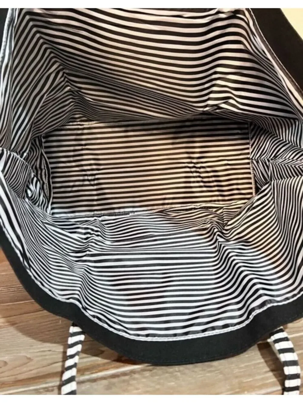 Victoria's Secret Black Canvas Tote Bag with Pink Logo and Striped Handles